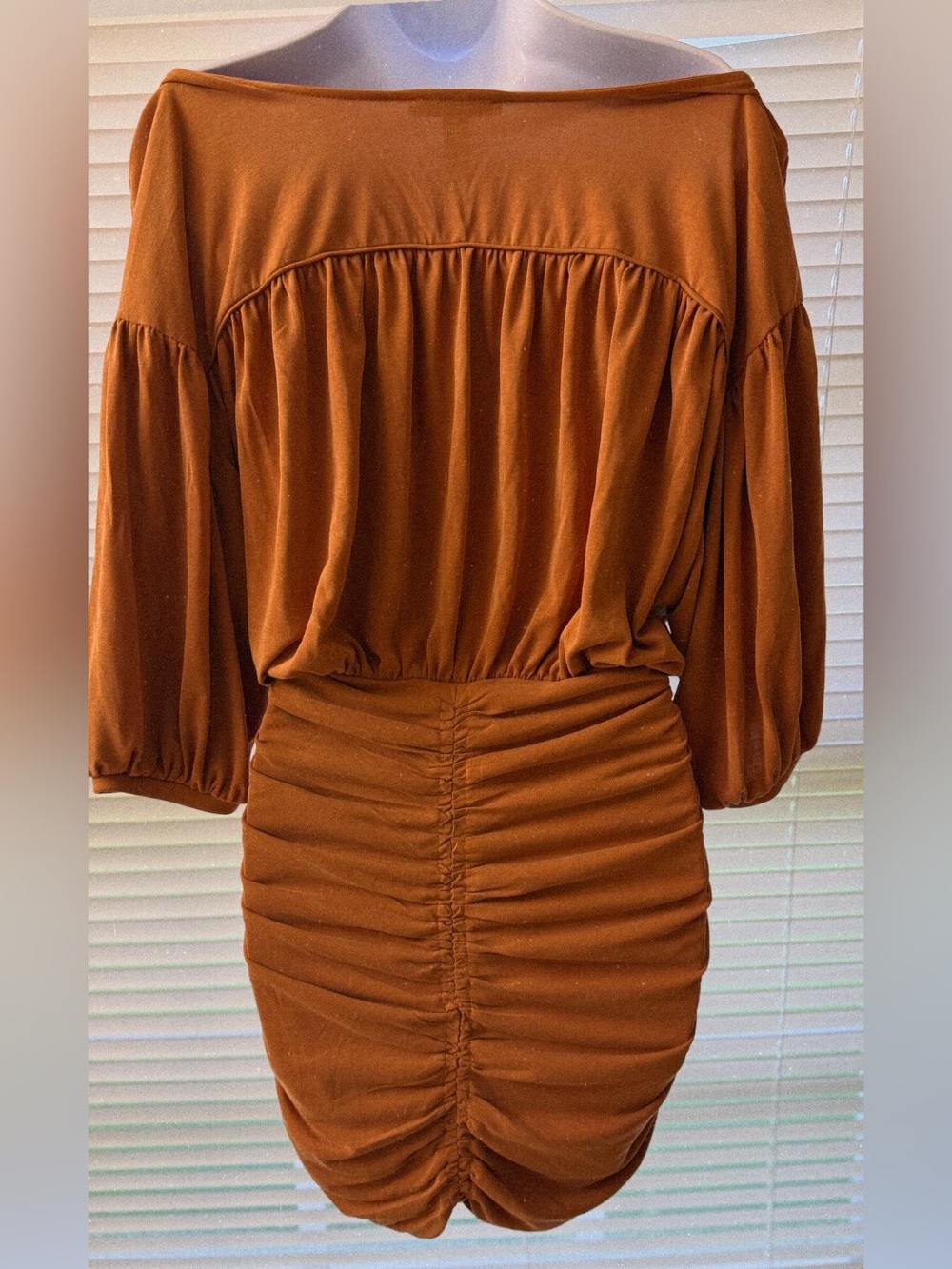 Forever 21 Rust-Brown Ruched V-Neck Mini Dress - Picture 3 of 4